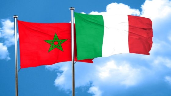 Morocco flag with Italy flag, 3D rendering